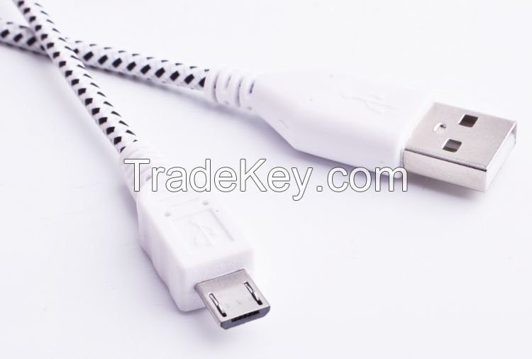 Fabric braided mobile phone micro usb cable 10 colors 1m2m3m