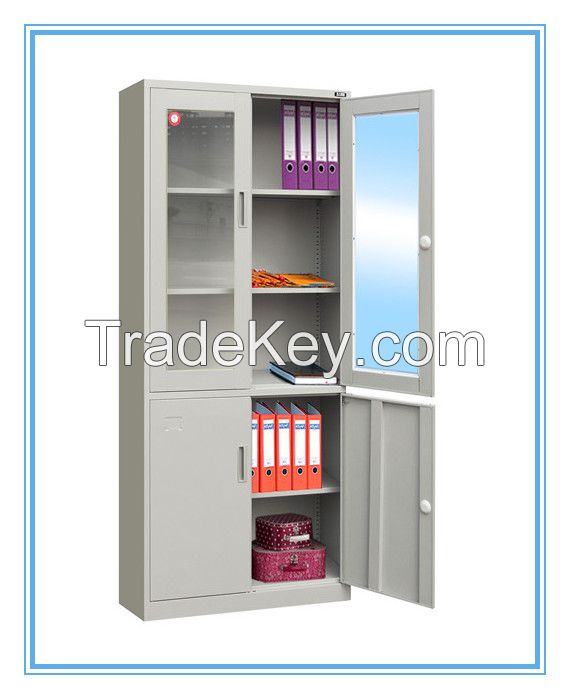 Top Glass Bottom Metal Door Steel Filing Storage Cabinet Cupboard