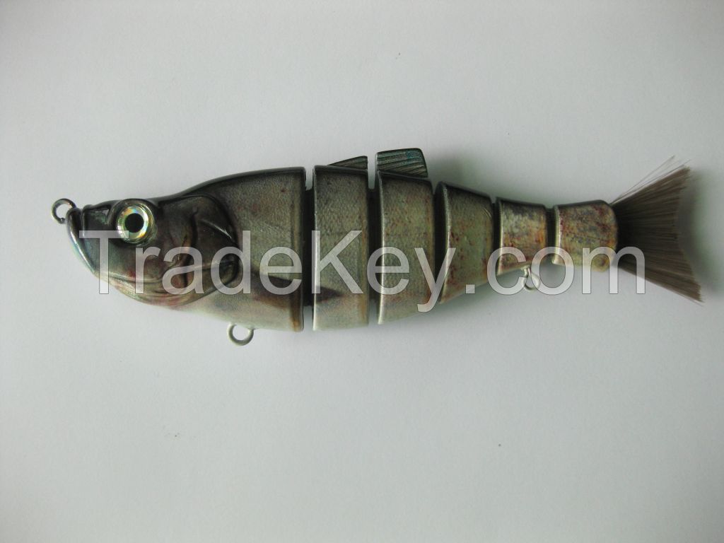 2015 new 6 inch 6 seciton artificial hard abs ugly shad fishing baits cloth connection fish lures with gross fur hair tails