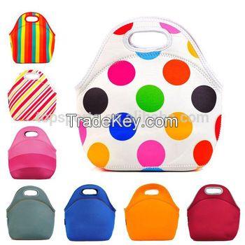 white flower silkscreen or transfer printing thermal lunch box bag neoprene lunch bag