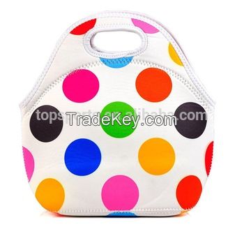 white flower silkscreen or transfer printing thermal lunch box bag neoprene lunch bag