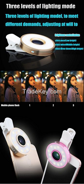 6 in 1 LED multi phone Lens,  Fisheye, Wide Angle, Macro Lens and LED Selfie Light 