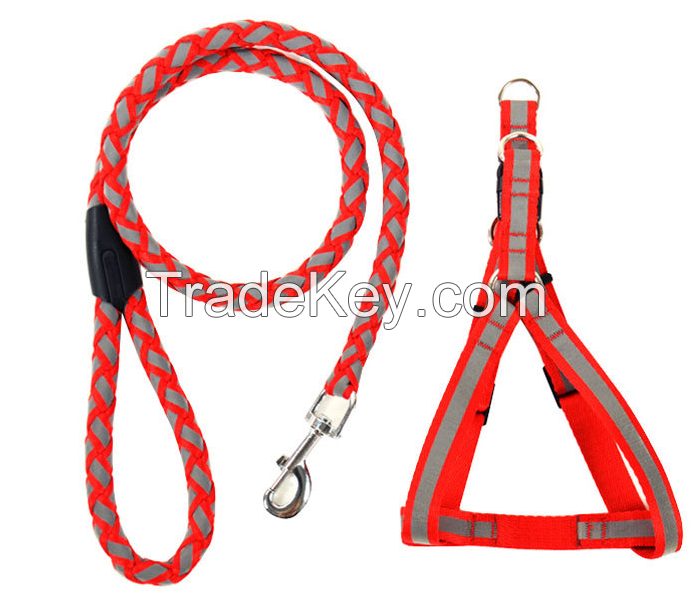 Pet Dog Rainbow Nylon Harness With Leash Puppy