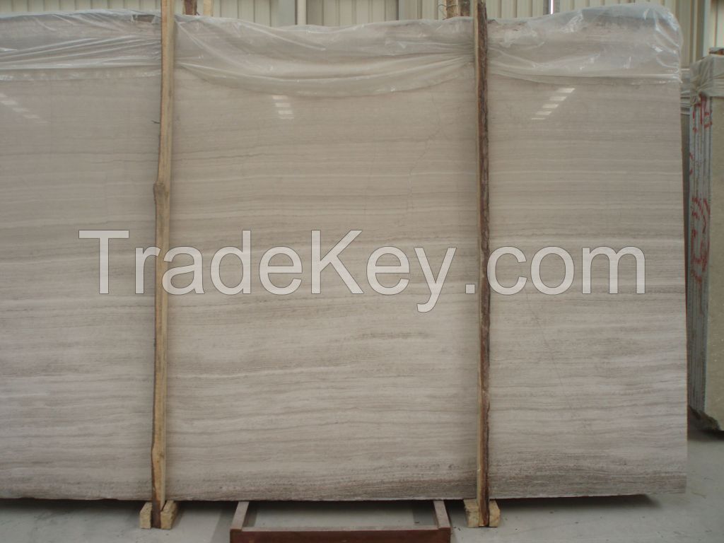 Chinese wooden white vein marble slab, tile polished, honed cross cut