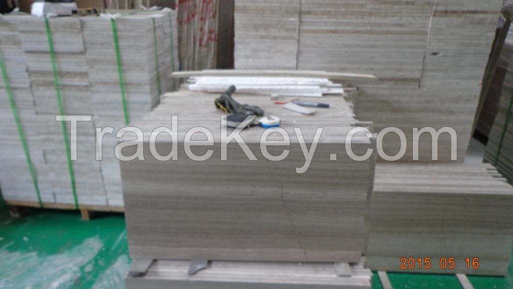 Chinese wooden white vein marble slab, tile polished, honed cross cut