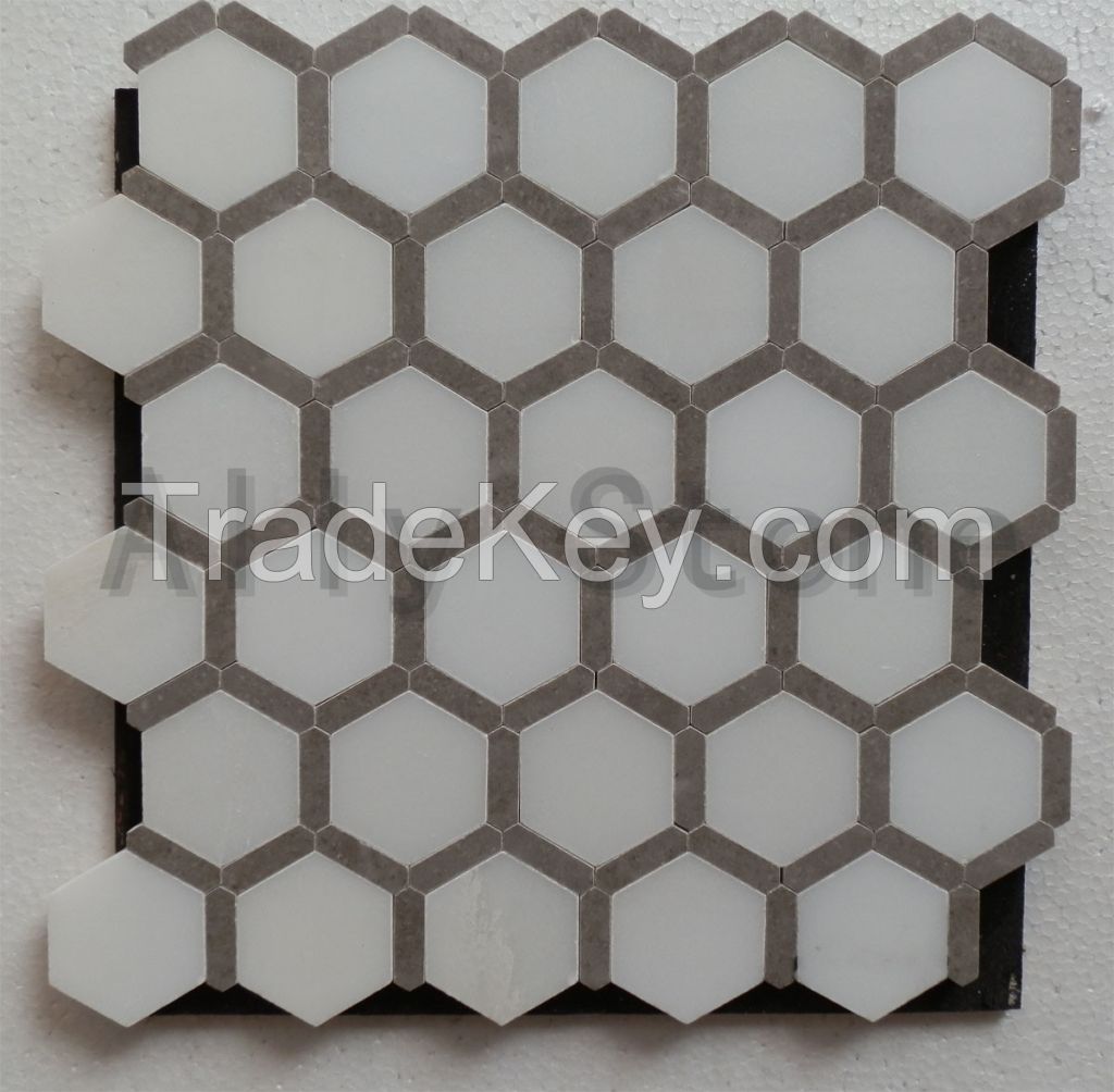 lantern shape wooden white, carrara white, wooden grey mosaic, polish, h