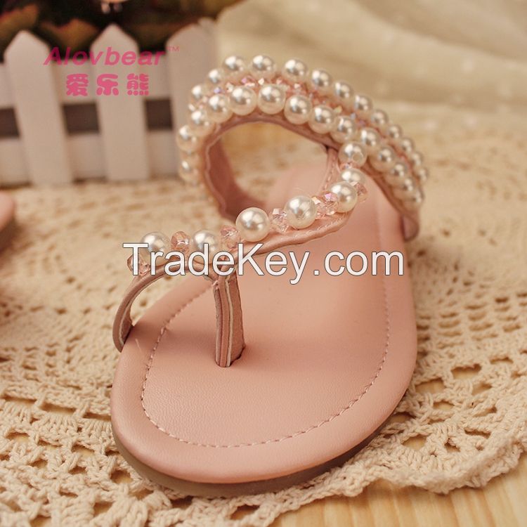 Fashion flat shoes girls platform sandals pearls home children slippers