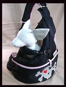 Dog Carrier - Black  Rhinestone Skull  Front Dog Carrier