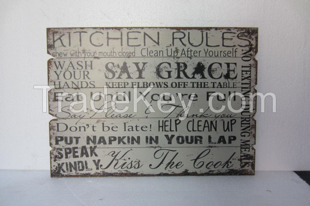 Antique style wood wall decor, wall art  plaque kitchen rules