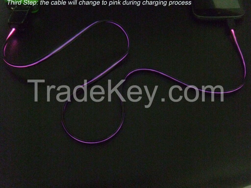 2015 Newest Design Fashion Visible Lighting 3colors Changing Data Sync Charger Charging Cable wire line Cabo De Carga for Samsung Sony Lenovo HTC Xiaomi Huawei LG