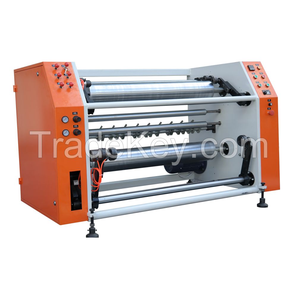Semi automatic pre-stretch film rewinding and slitting machine