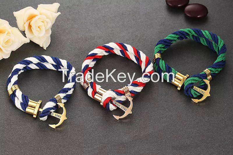 2015 fashion leather bracelet, anchor bracelet