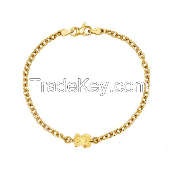 2015 stainless steel bear jewelry gold plated bear bracelets