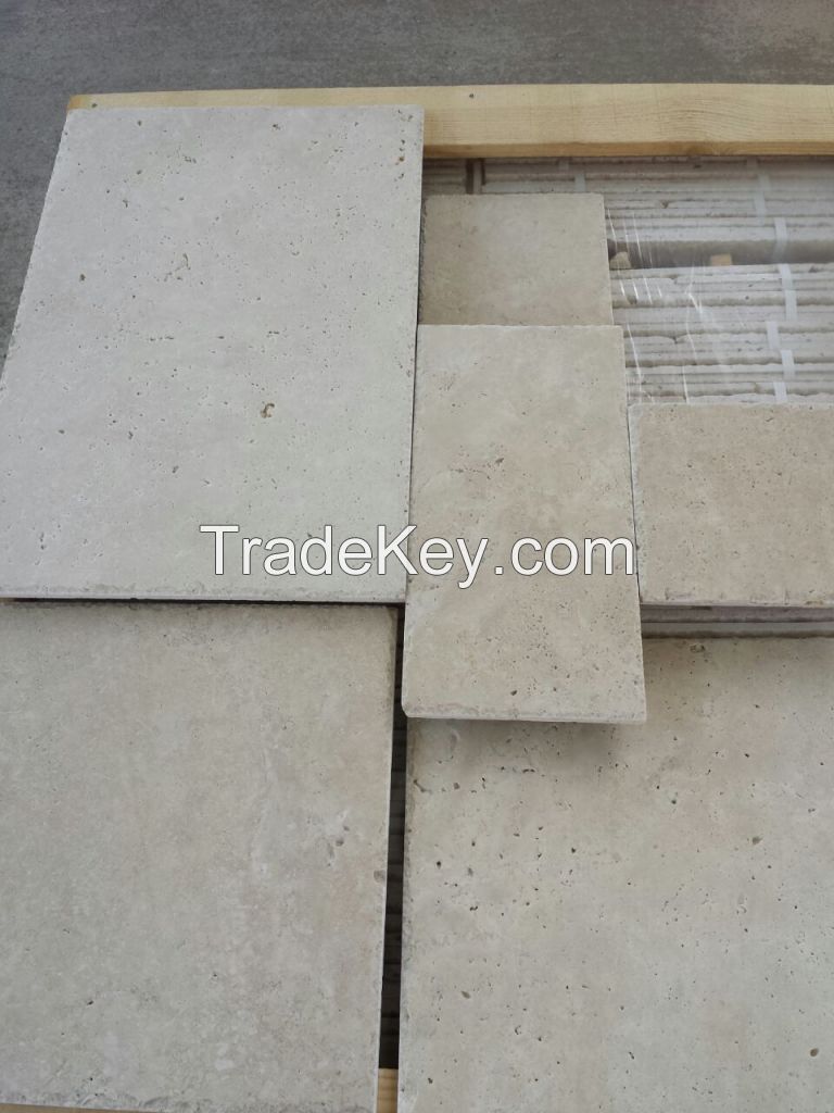 Cross cut Ivory Travertine Brushed Chiseled edge 1,2 cm pattern set