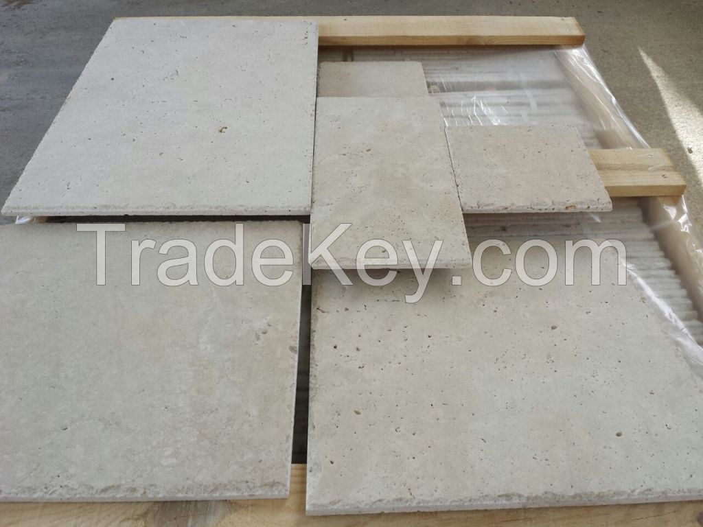 Cross cut Ivory Travertine Brushed Chiseled edge 1,2 cm pattern set