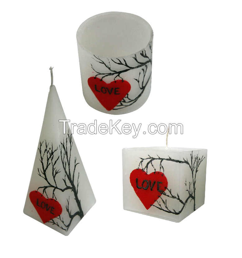 valentine&#039;s day hand painted candle