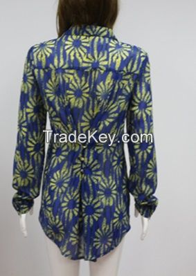 Latest design womens long sleeve printed tail shirt