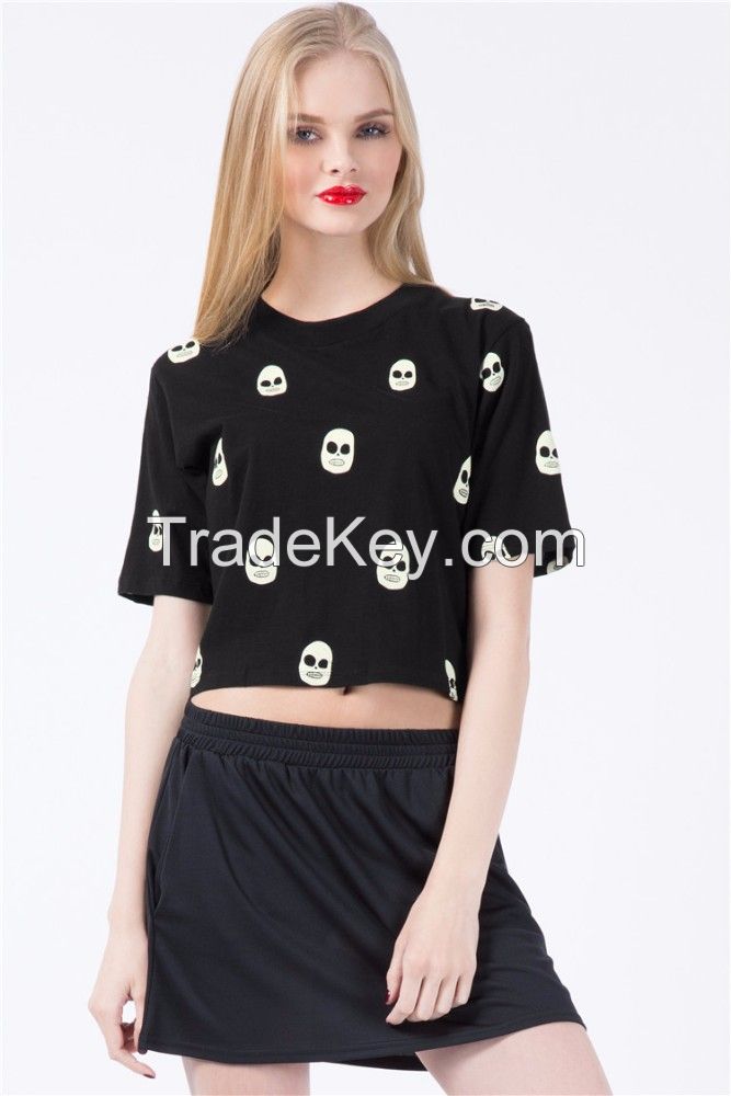 Black Skull Crop Custom Logo T Shirt