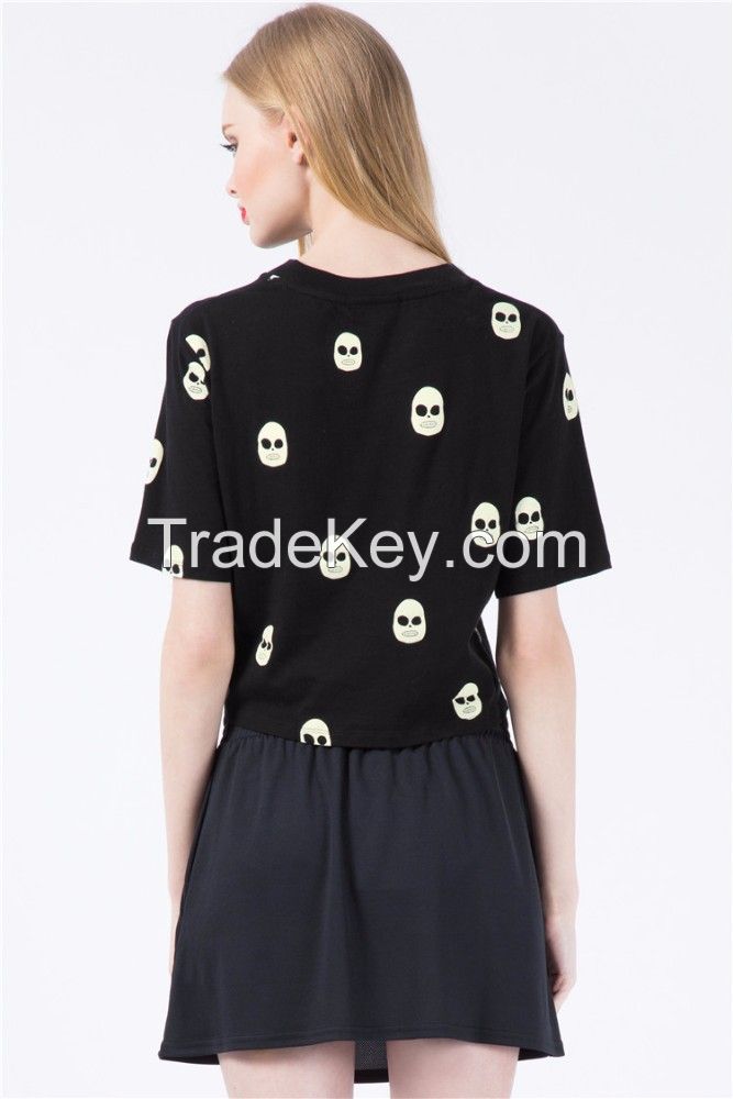 Black Skull Crop Custom Logo T Shirt