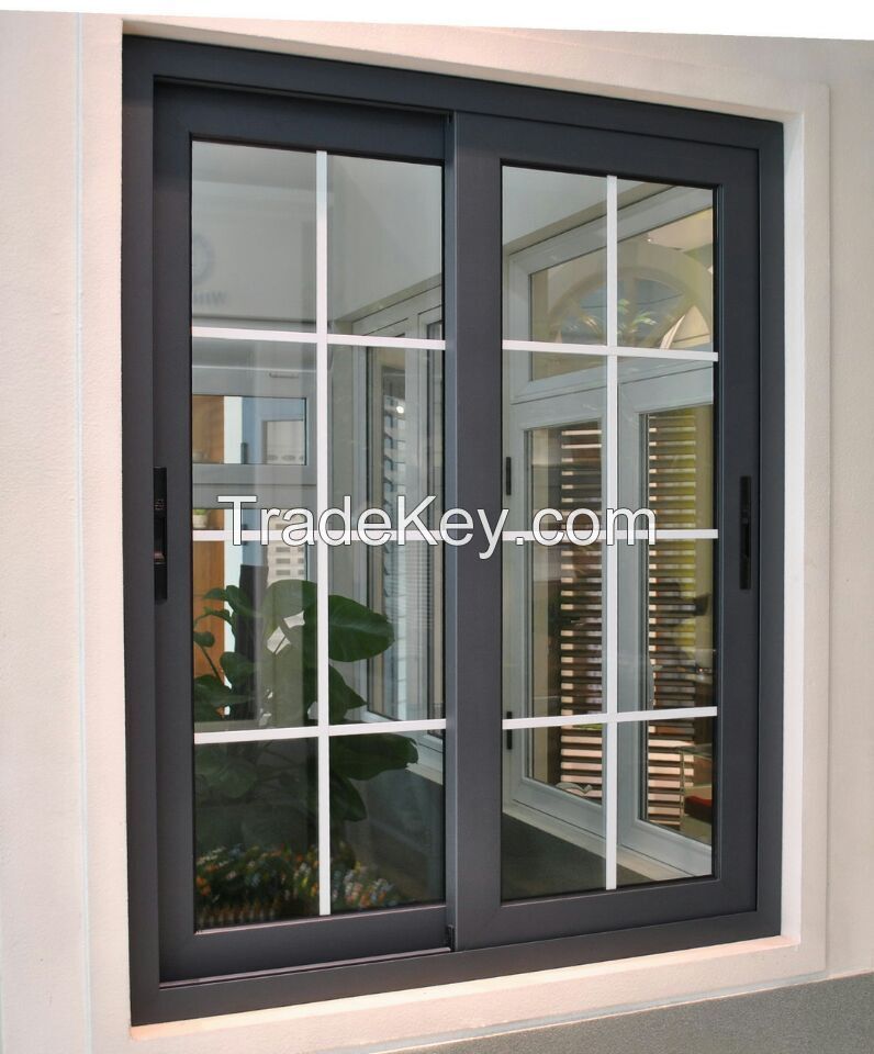 double tempered glass sliding window with grills