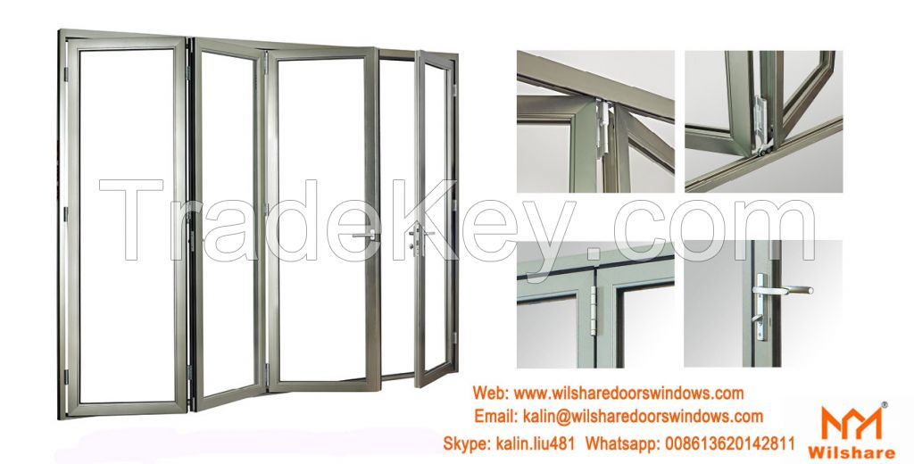 High Quality Aluminum Tempered Glass Sliding bifolding Door