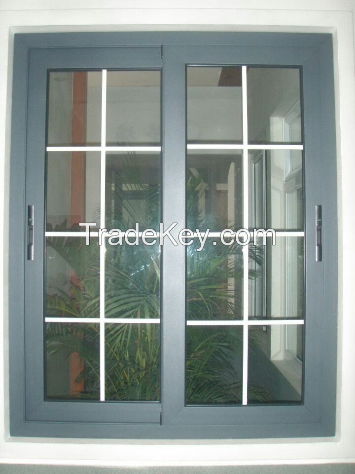 double tempered glass sliding window with grills