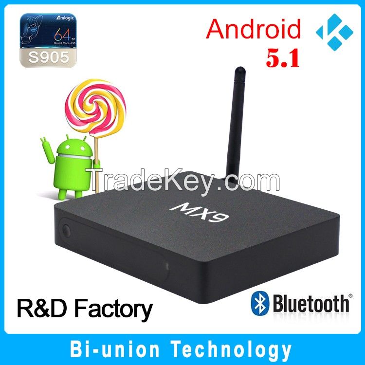 MX9 android 5.1 tv box kodi 16.0 s905 ott tv box android tv box 5.1 play media