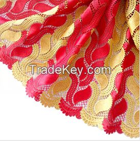 Leaf design embroidered high quality african cord lace fabric for wedding F50284