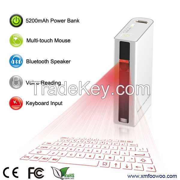 laser virtual keyboard QWERTY with power bank  for smartphones/Ipad/ Iphone/Tablet PC