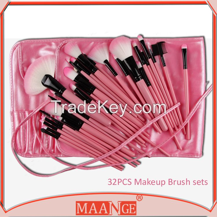 MAANGE 32pcs high quality synthetic hair make up brush set pink color