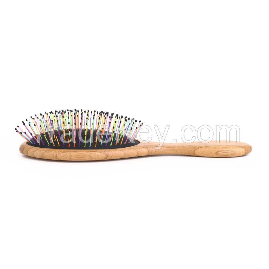 Rainbow Bristle Wooden Hair Brush Detangling Hair brush for wet hair 