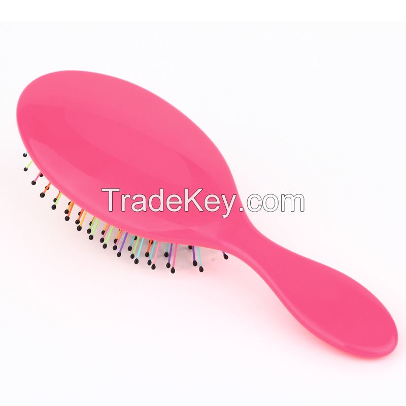 Plastic hair brush rainbow bristle hair brush for wet hair 