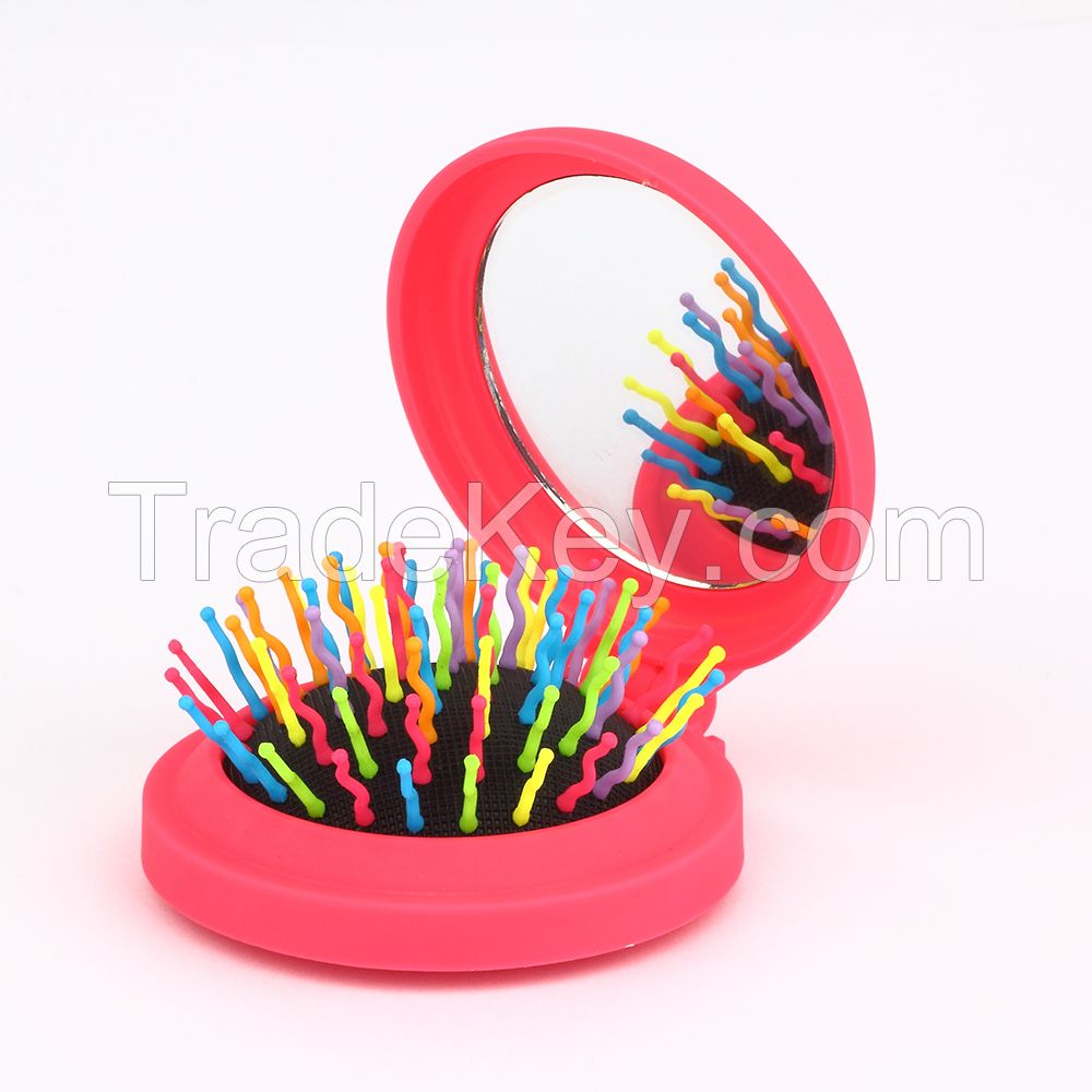 Mini Folding Hair brush with Mirror Detangling Hair brush