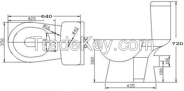 sanitary ware Two piece toilet P trap, good quality cheap prices