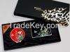 Business Card Case, Hand Mirror Set with Orchid Design - Korean Traditional Lacquerware Handmade Present