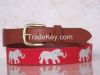 Personalized Hand Stitched Red Elephant Needlepoint Belts for Wedding Belts