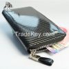 New fashion zipper closed men wallets Scrubs plug-in Carbon fiber TPU multifunctional long design wallet Gentleman's money clip