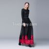 New Arrival Elegant Long Sleeve Ruffle Beaded Navy Blue Floor-length Evening Gown