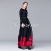 New Arrival Elegant Long Sleeve Ruffle Beaded Navy Blue Floor-length Evening Gown