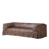 Otium Style  Top Grain Genuine Light Oil Wax Cowhide Leather Cappuccino and Petroleum Color Living Room Sofa