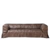 Otium Style  Top Grain Genuine Light Oil Wax Cowhide Leather Cappuccino and Petroleum Color Living Room Sofa