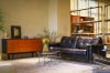 Italian Retro Style  Top Grain Genuine Cowhide Leather Tufted Black Living Room Sofa