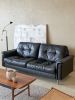 Italian Retro Style  Top Grain Genuine Cowhide Leather Tufted Black Living Room Sofa