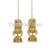 Golden Jhumka Earrings with Multi Colour Stones