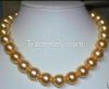 natural AAA+8-9mm gold south sea pearl necklace 18inch 14k