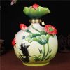 Embossed Lotus and Fish Porcelain Enamel Jar