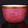 High Quality Handmade Carmine Red Glaze Porcelain Tea Cup With 24K Gold Outline