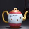 High Quality Handmade Carmine Red Glaze Famille Rose Teapot Painted Snow Scene