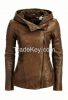 Slim Fit Genuine Leather Jacket With Hoodie For Women -