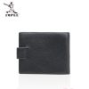 Mens Black Soft Litchi Stria Real Genuine Leather Bifold Clutch Coin Pouch ID Credit Card Zipper Pocket Wallet Purse